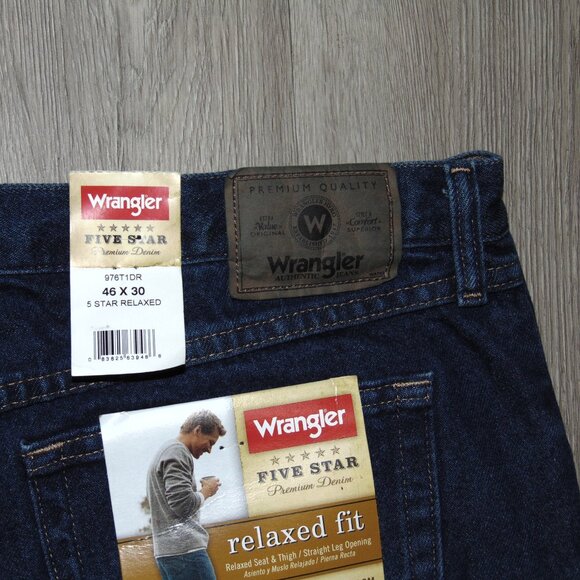 Wrangler Mens Jeans Premium Denim Pant Size 46X30 5 Star Relaxed Fit Cotton Blue - Picture 14 of 14